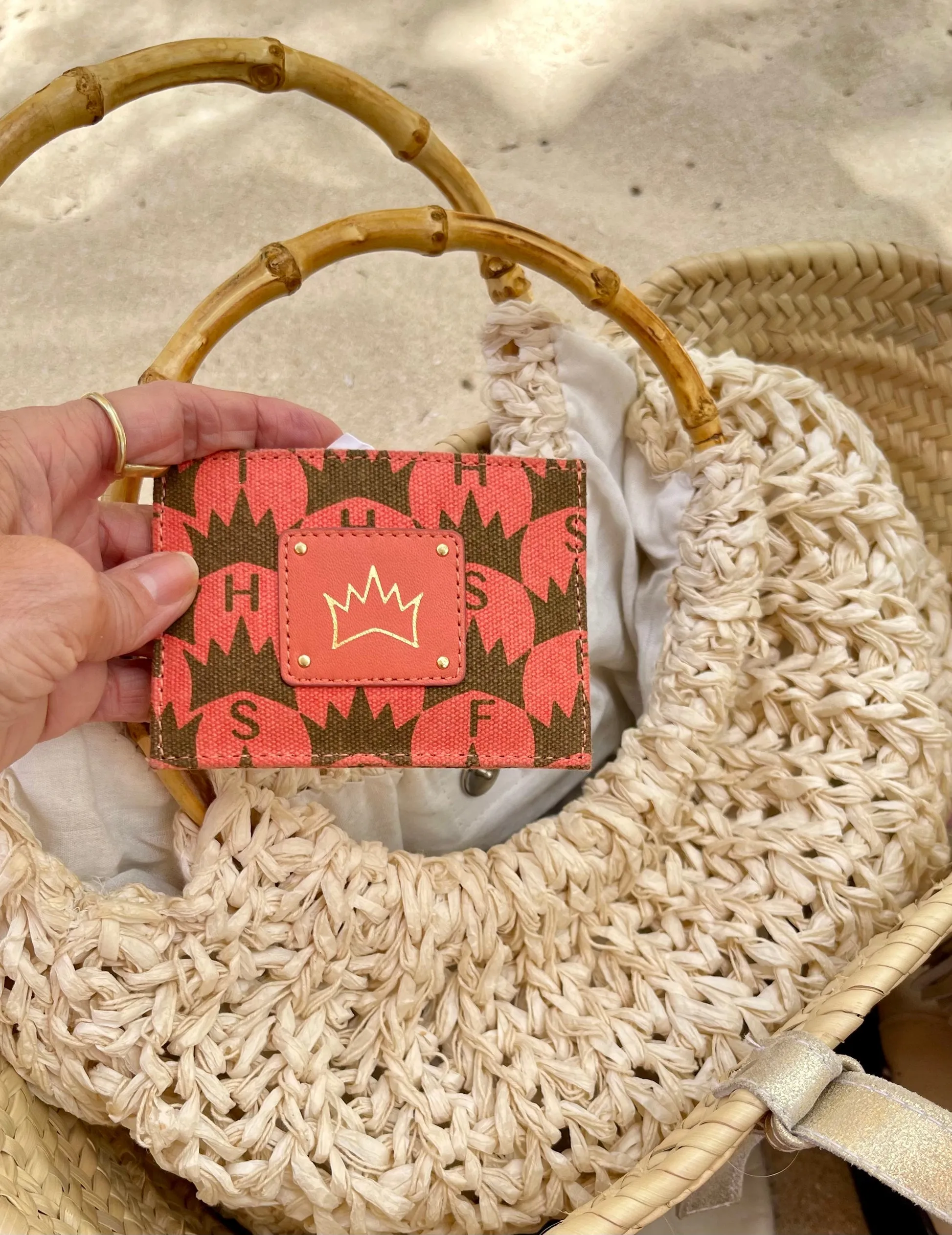 Crown Print Card Case - Coral