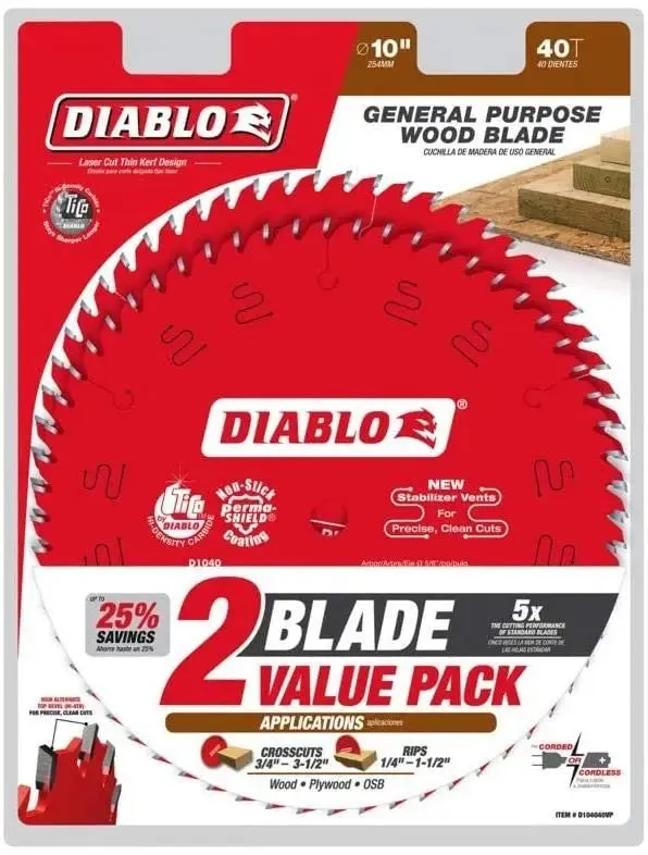 Diablo D104040VP - 10" x 40-teeth, CSB Value Pack, Multi, One Size