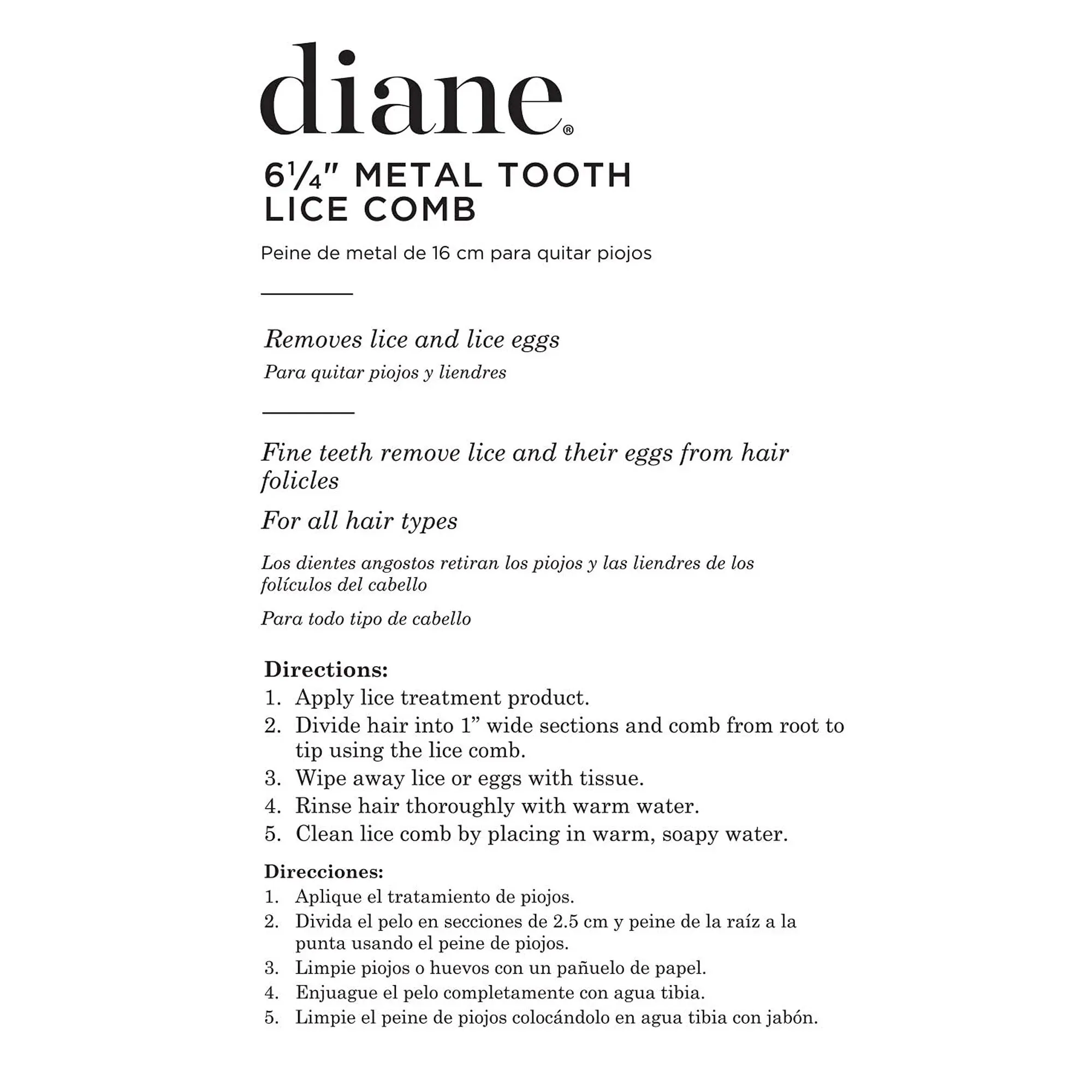Diane Metal Tooth Lice Comb