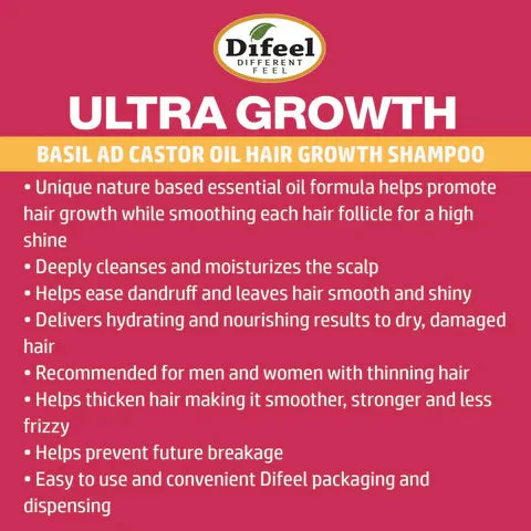 Difeel Ultra Growth Basil & Castor Oil Shampoo - 12 oz