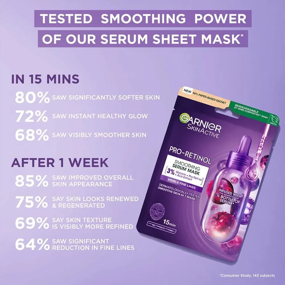 Garnier Skin Active Mask Smoothing Serum Pro Retinol Vegan Formula 22g