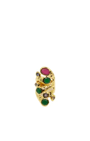 Gold Lava Ring With Crystals