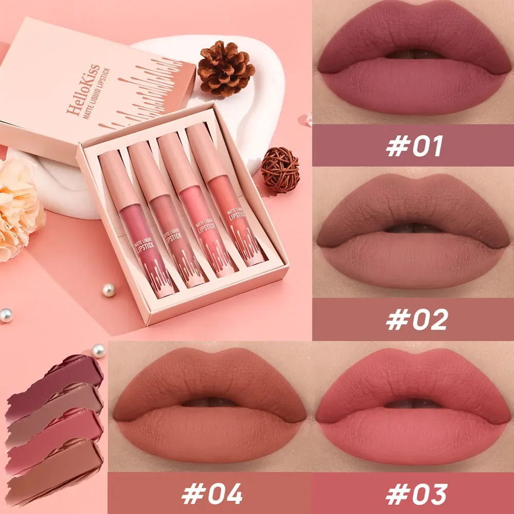 Hello Kiss Matte Liquid Lipstick Set 4pk