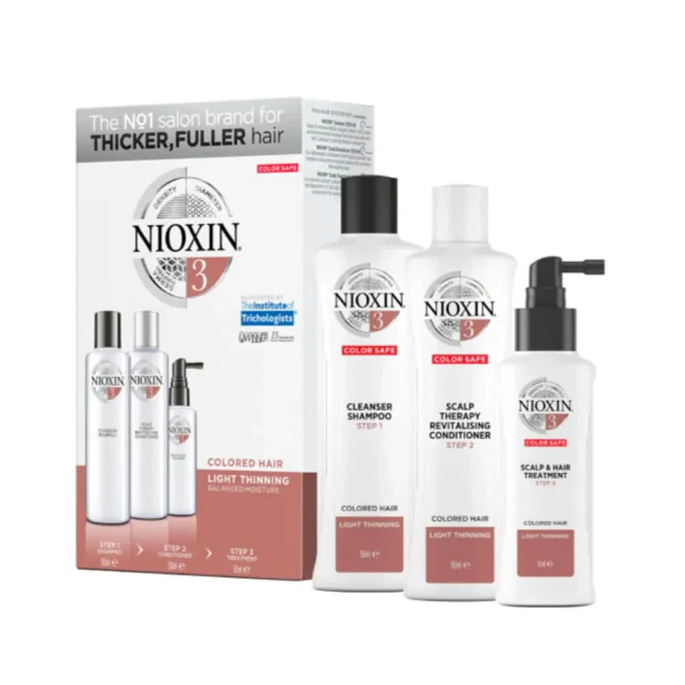 Nioxin Thicker Fuller Colored Hair Light Thinning System 3 Shampoo 150ml, Conditioner 150ml & Treatment 50ml