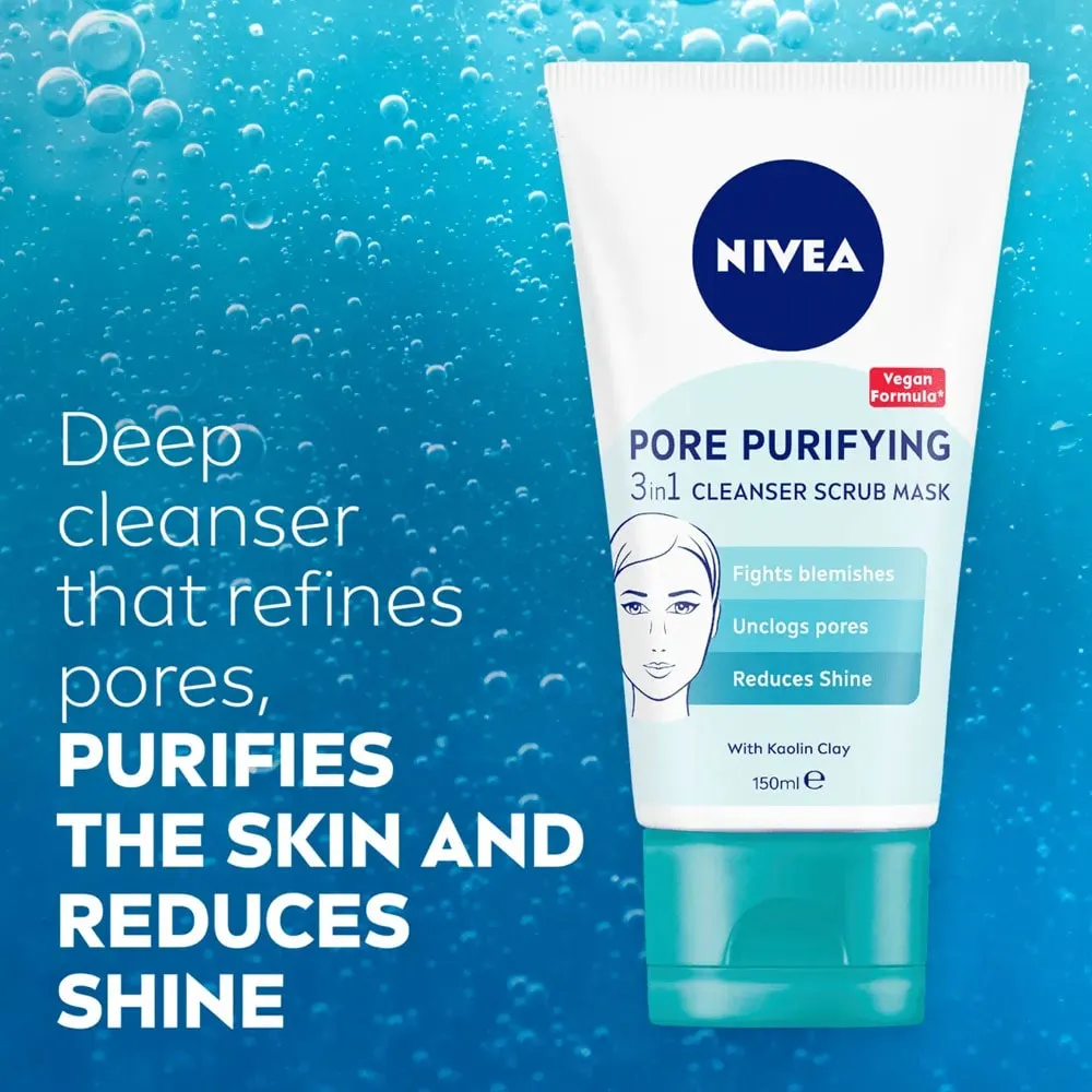 Nivea Cleanser Scrub Mask Pore Purifying 3-In-1 With Kaolin Clay 150ml