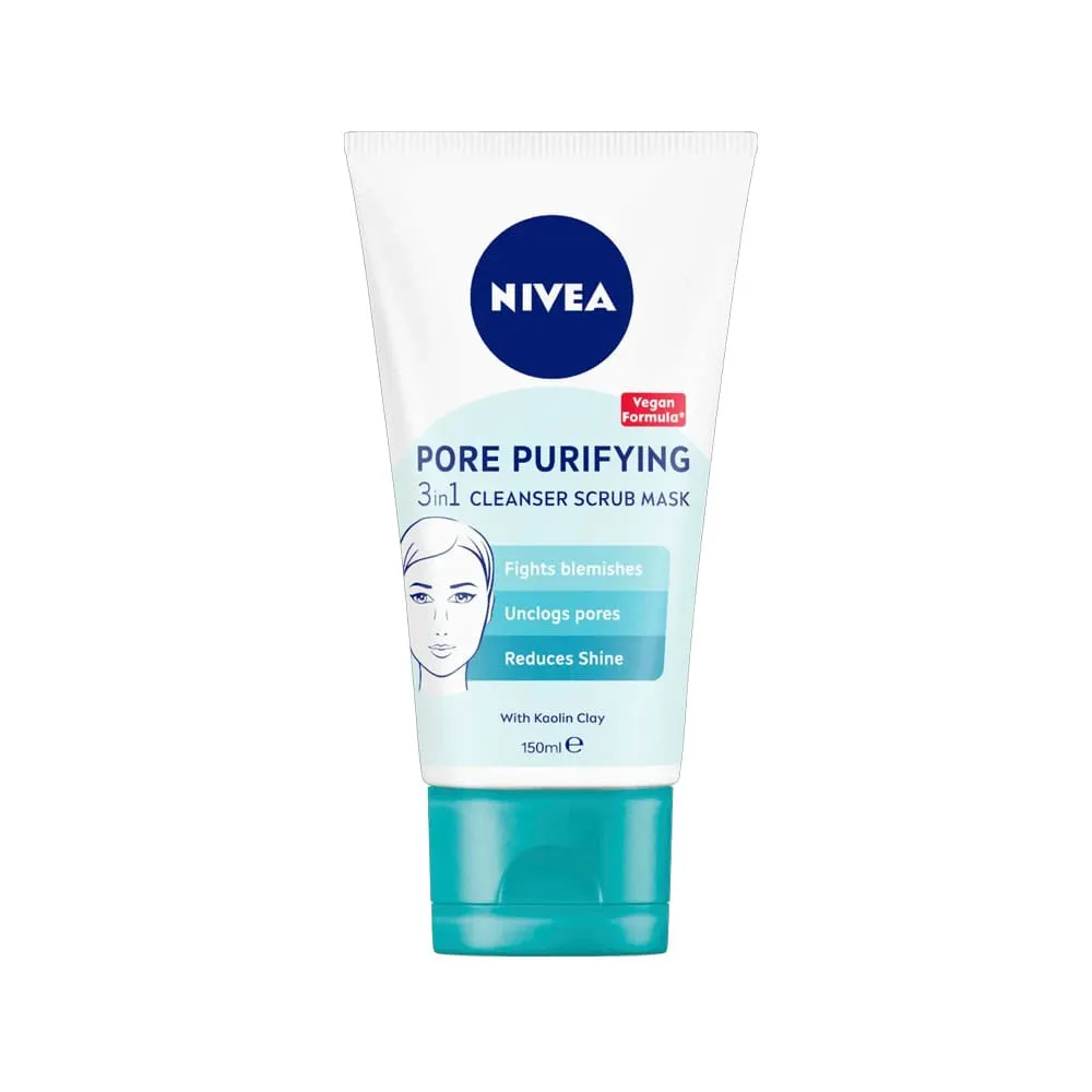 Nivea Cleanser Scrub Mask Pore Purifying 3-In-1 With Kaolin Clay 150ml