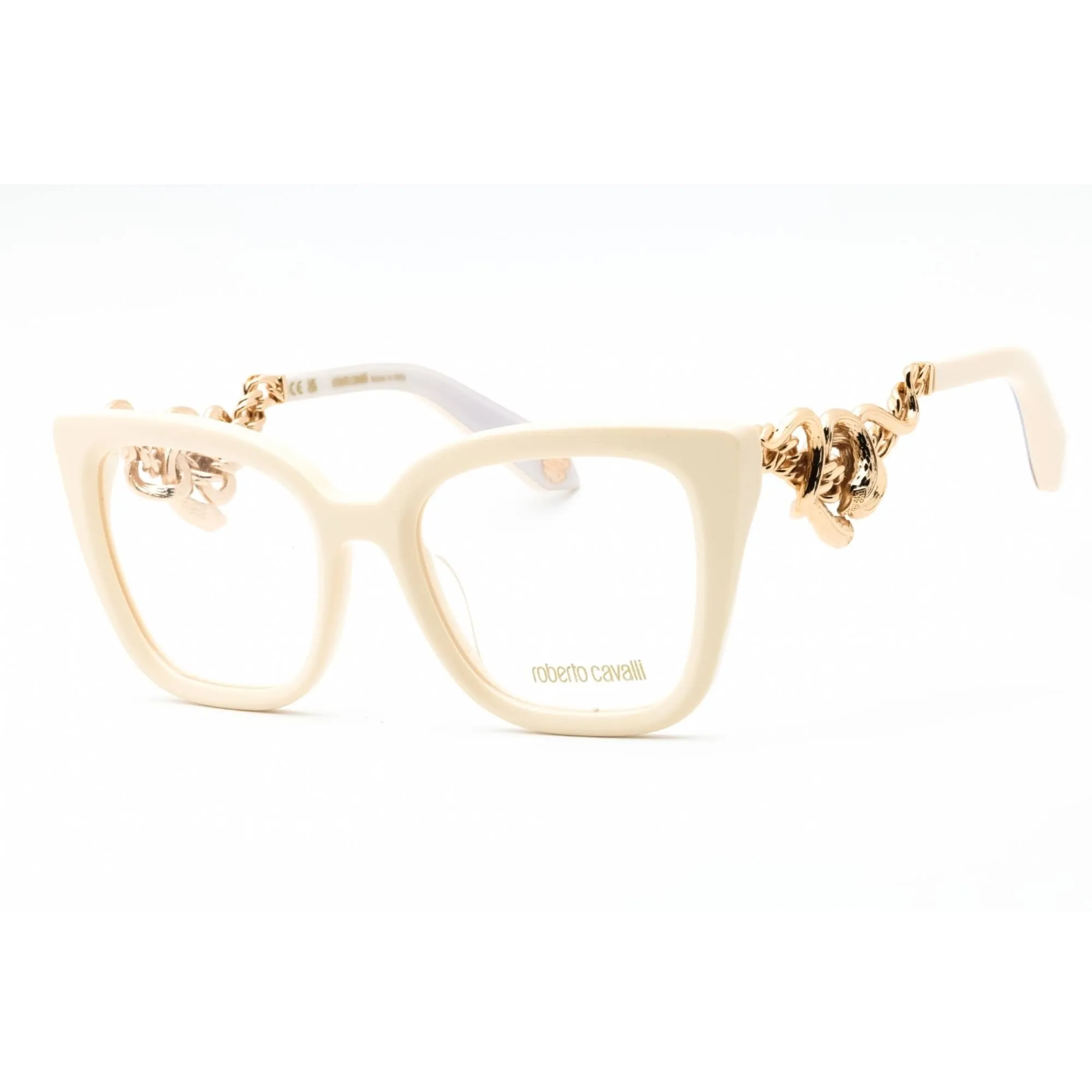 Roberto Cavalli Women's Eyeglasses - Cream Plastic Full Rim Cat Eye | VRC051M 09X7