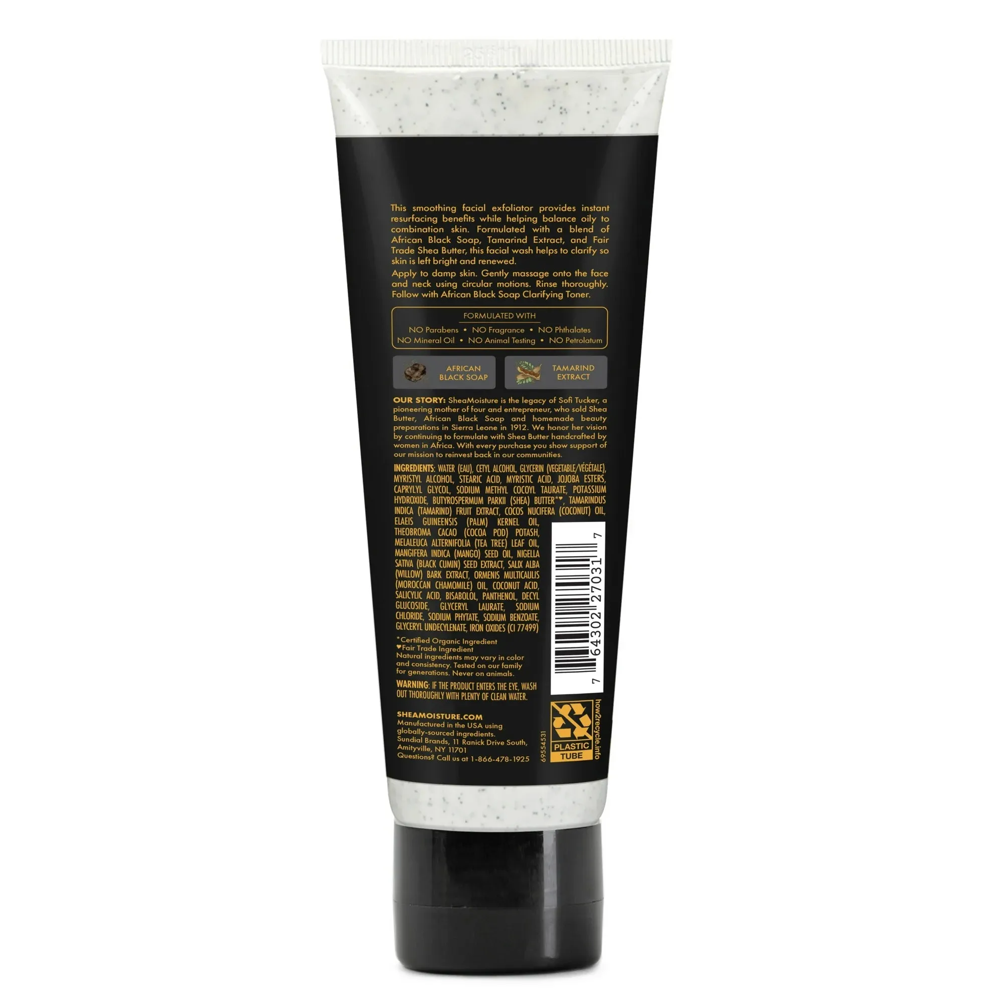 Shea Moisture African Black Soap Clarifying Facial Wash and Scrub with Tamarind Extract - 4 oz