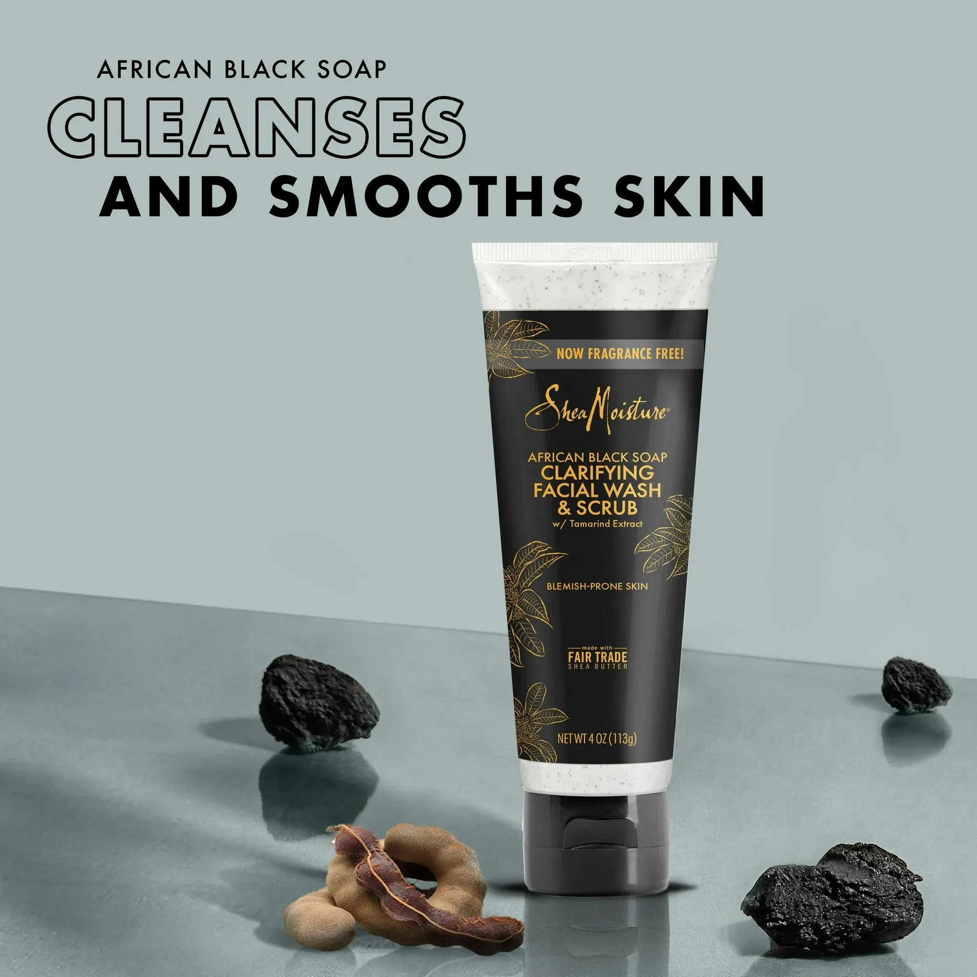 Shea Moisture African Black Soap Clarifying Facial Wash and Scrub with Tamarind Extract - 4 oz