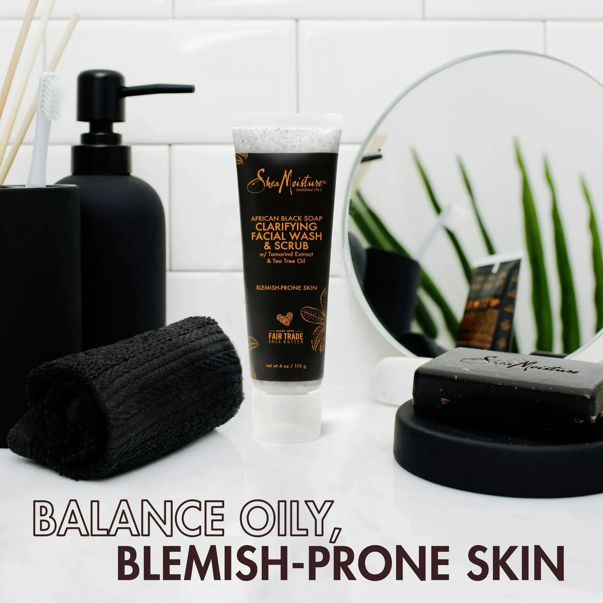 Shea Moisture African Black Soap Clarifying Facial Wash and Scrub with Tamarind Extract - 4 oz